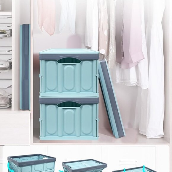 NEW 2 Pack 8 Gallon Plastic Storage Bins with Lids, Collapsible Storage Bins - Picture 1 of 6